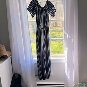 Navy and White Vertical Striped Jumpsuit